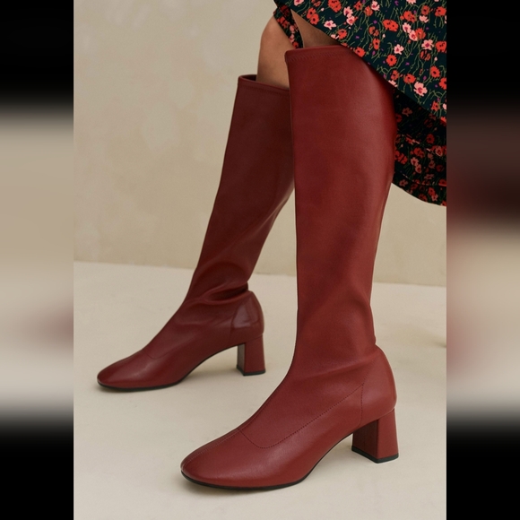 ME+EM Shoes - ME+EM Red Knee High Stretch Leather Boot 39